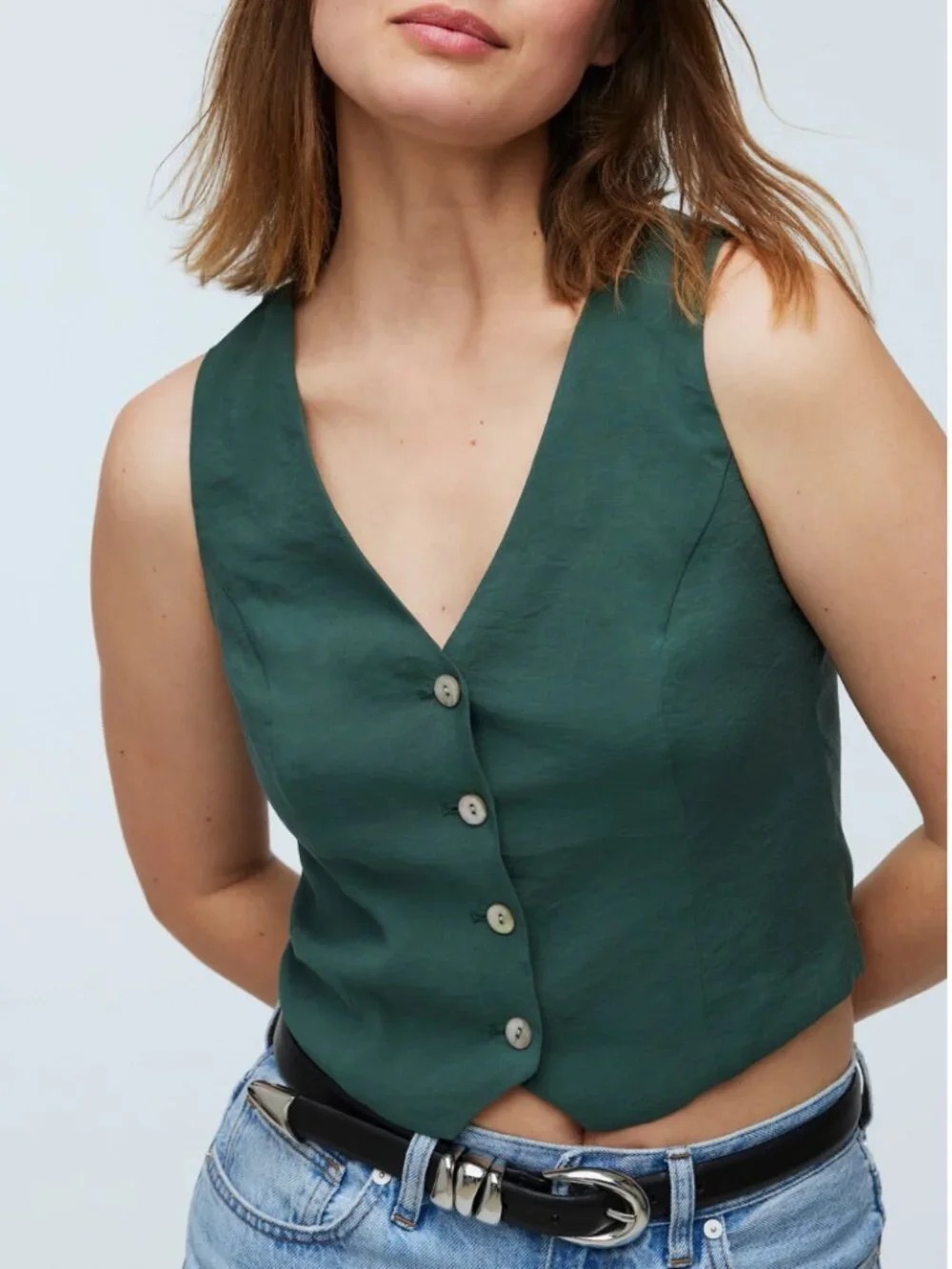 MADEWELL | Katrina Crop Vest Top in Softdrape Old Spruce Green